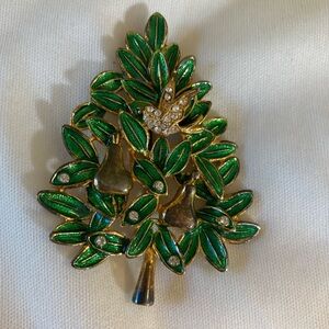 Eisenburg Ice Vintage Christmas Holiday Dove Pear Tree Pin Brooch Rhinestones